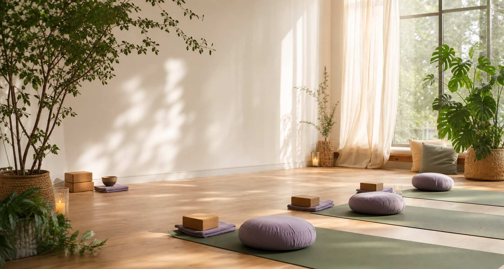 Espacio preparado para una practica de yoga